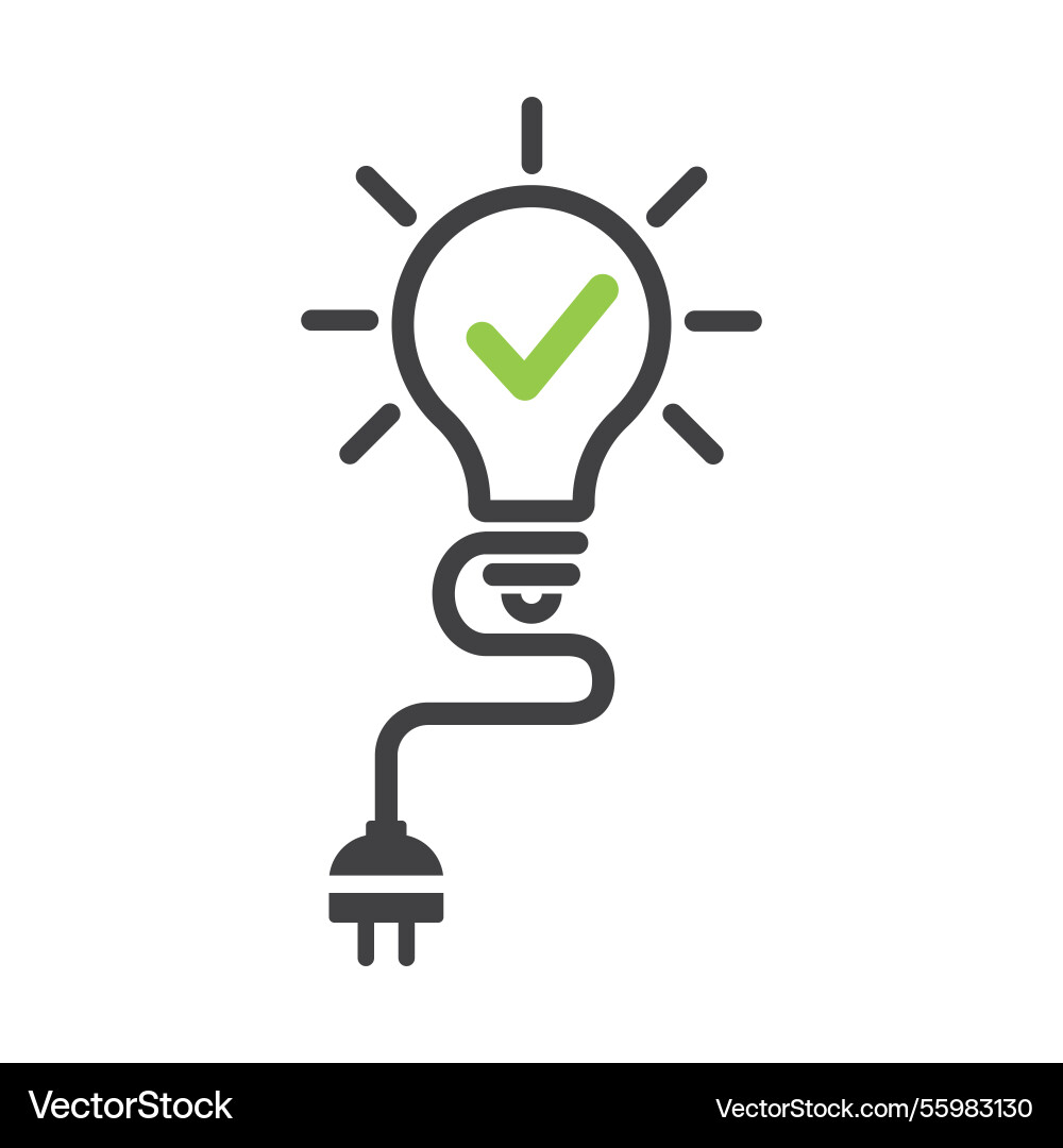 Check mark inside lightbulb with power plug Check mark inside lightbulb with power plug vector image