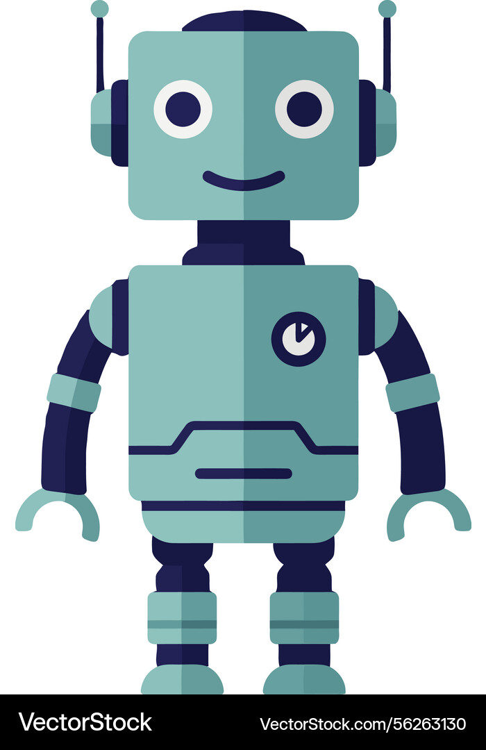 Cute smiling robot character in flat design style vector image