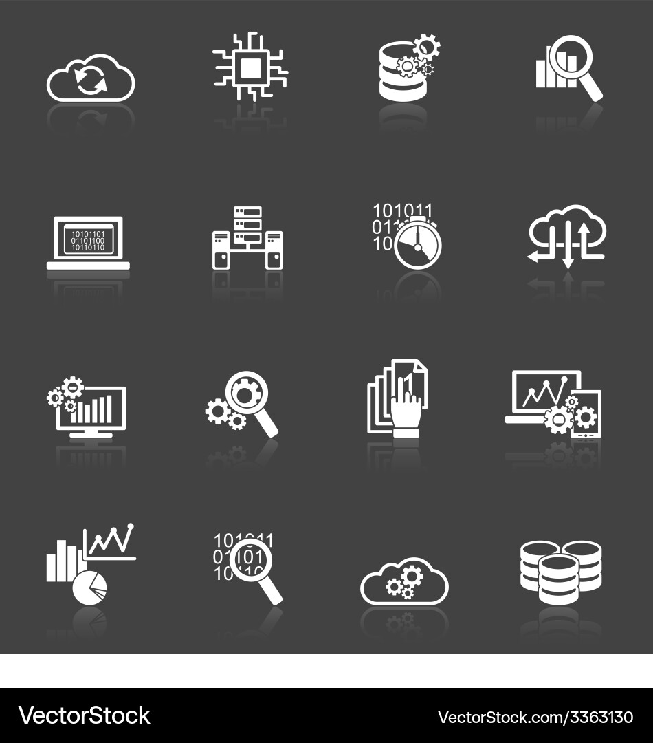 Database analytics icons black and white vector image