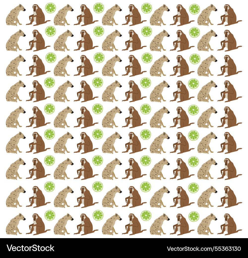 Hyena monkey with fruit as a pattern background Hyena monkey with fruit as a pattern background vector image