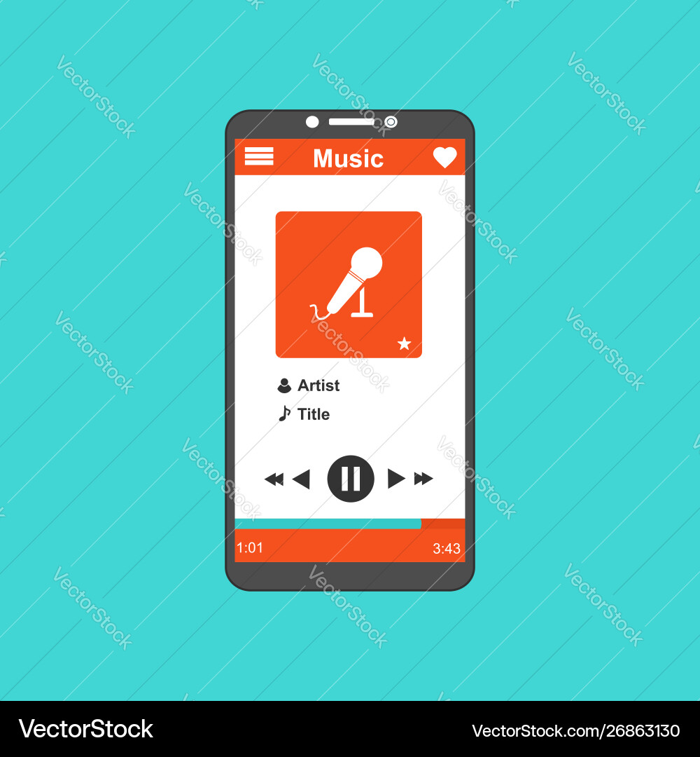 Media player application app template with flat Media player application app template with flat vector image