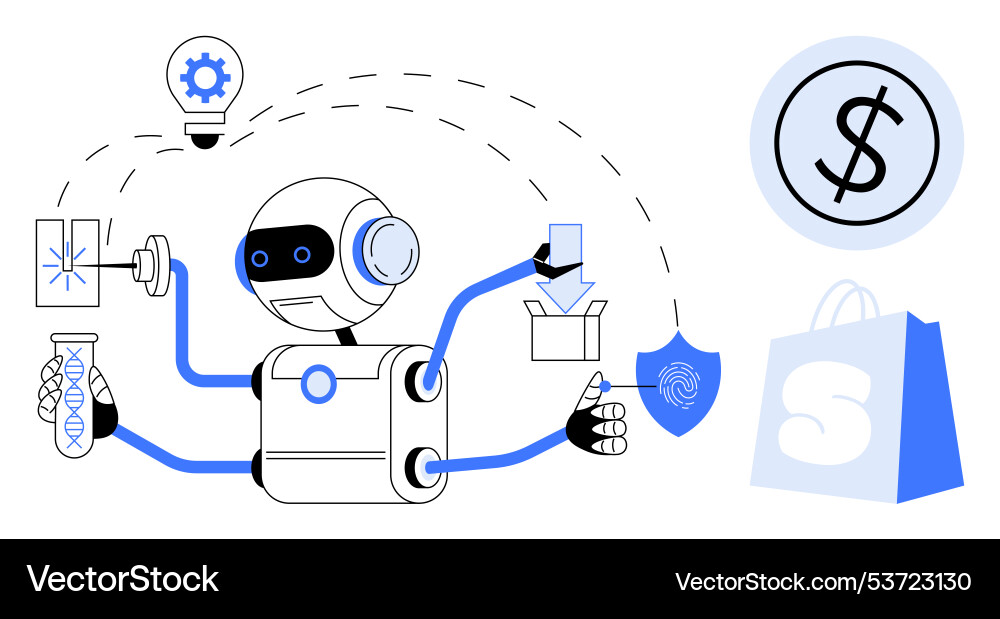 Multitasking robot engages in science creativity Multitasking robot engages in science creativity vector image