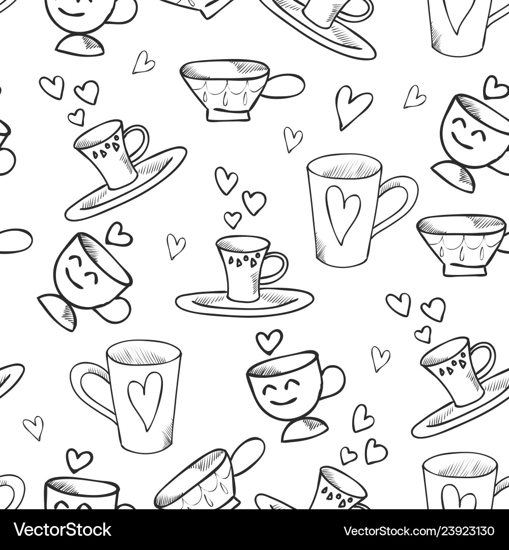Outlined seamless pattern with cups Outlined seamless pattern with cups vector image