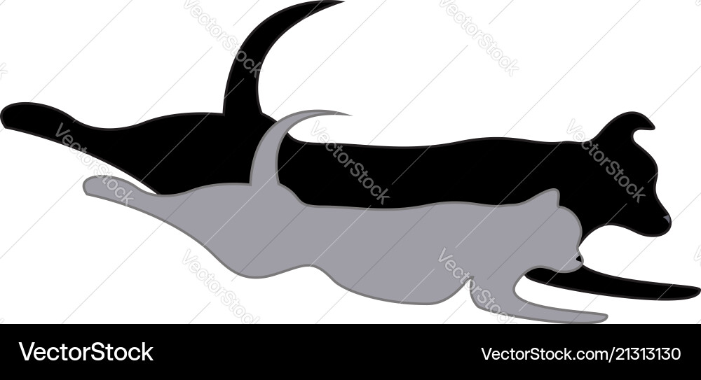 Running Cat and Dog Silhouette Vector Image
