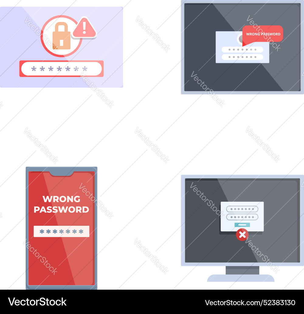 Set of displaying incorrect password Set of displaying incorrect password vector image
