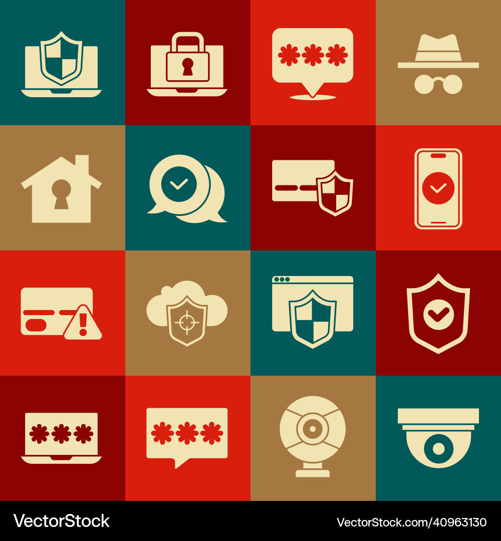 Set security camera shield with check mark Set security camera shield with check mark vector image