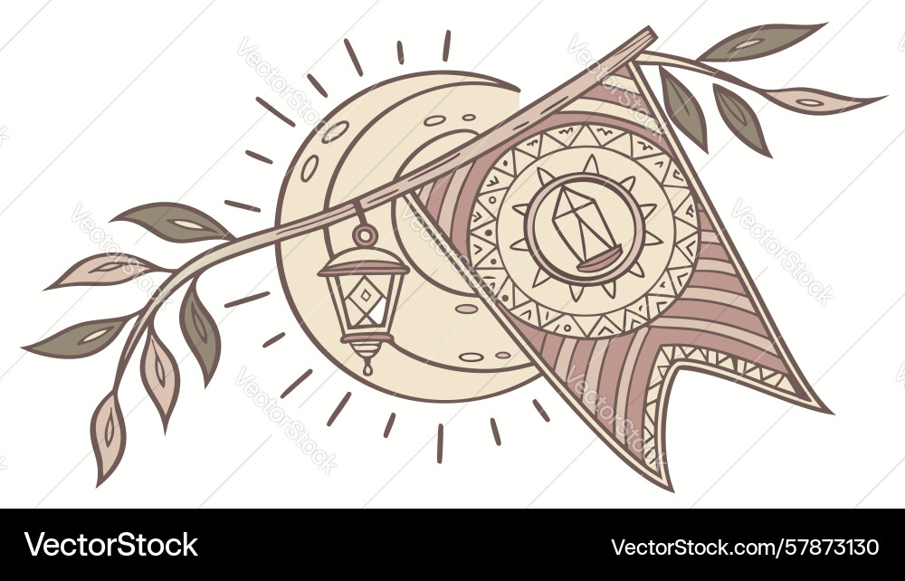 Tribal flags on tree branch art design generative Vector Image