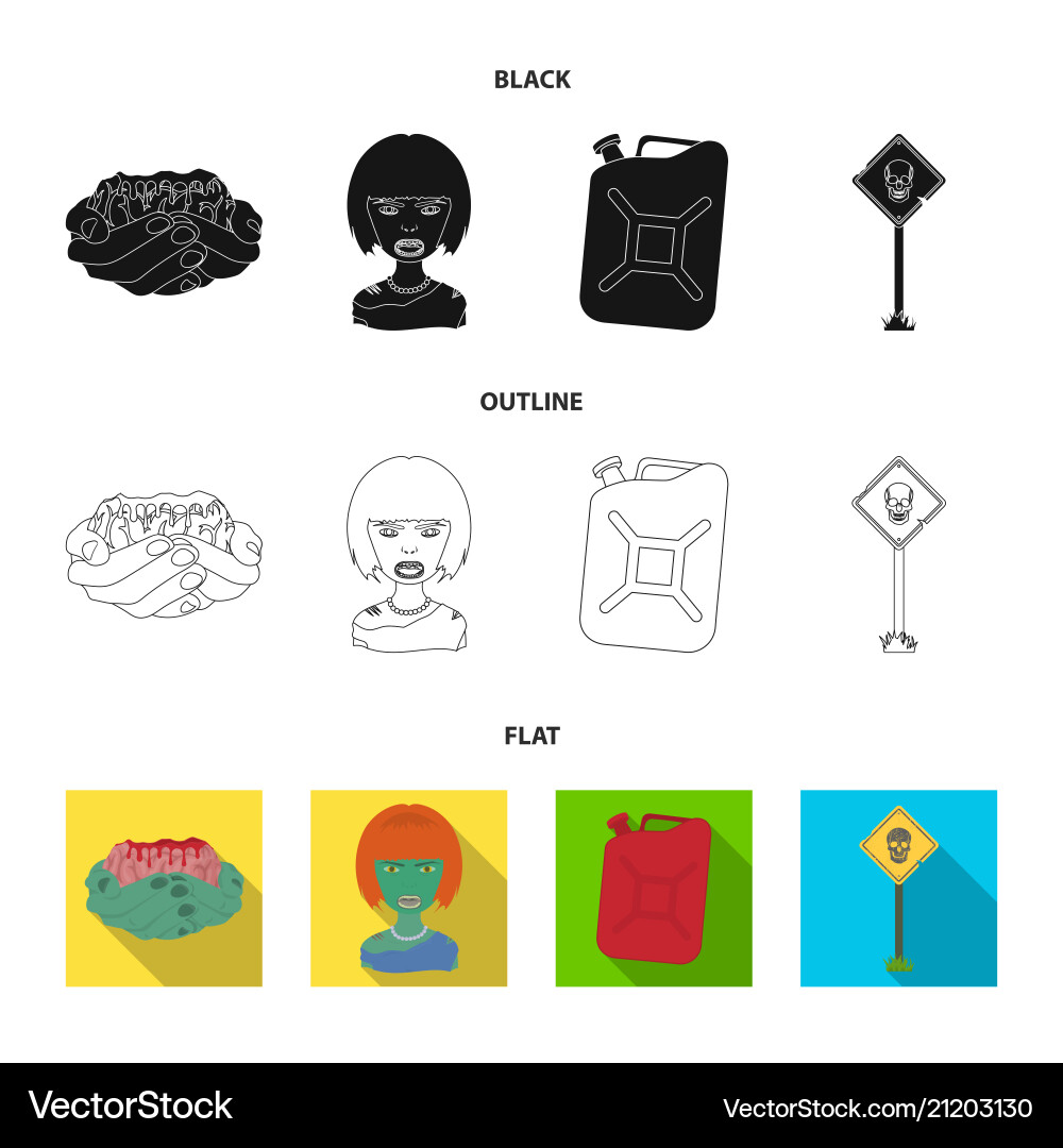 Zombies and attributes blackflatoutline icons Vector Image