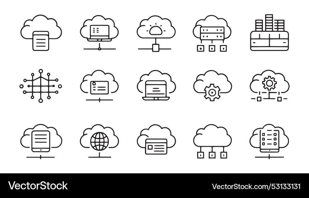 Cloud computing web icons in line style Cloud computing web icons in line style Vector Image