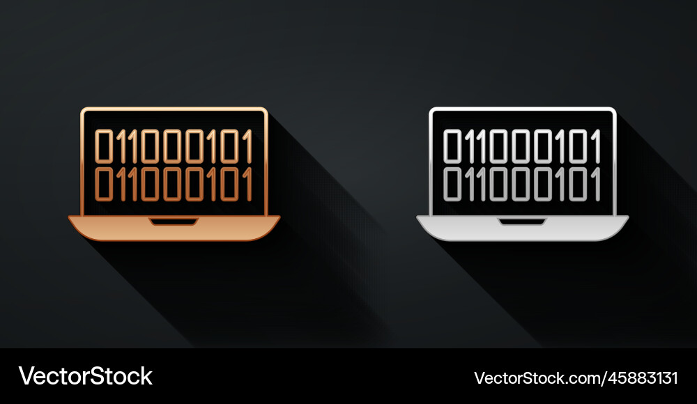 Gold and silver binary code icon isolated on black Gold and silver binary code icon isolated on black vector image