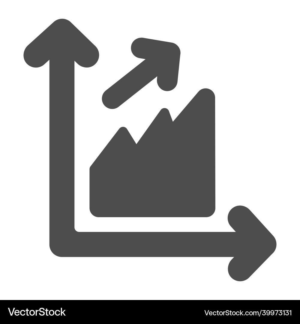 Graph and growth curve with arrow solid icon Graph and growth curve with arrow solid icon vector image
