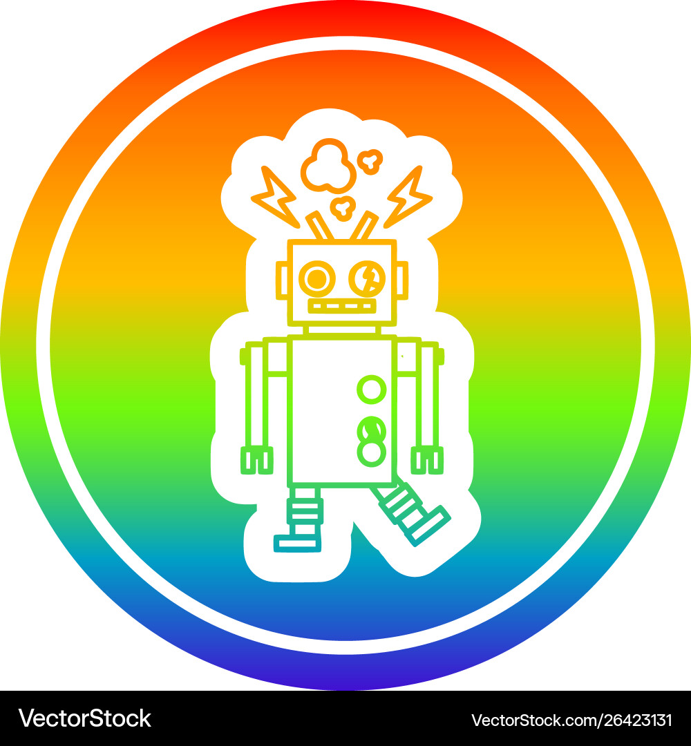 Malfunctioning robot circular in rainbow spectrum vector image