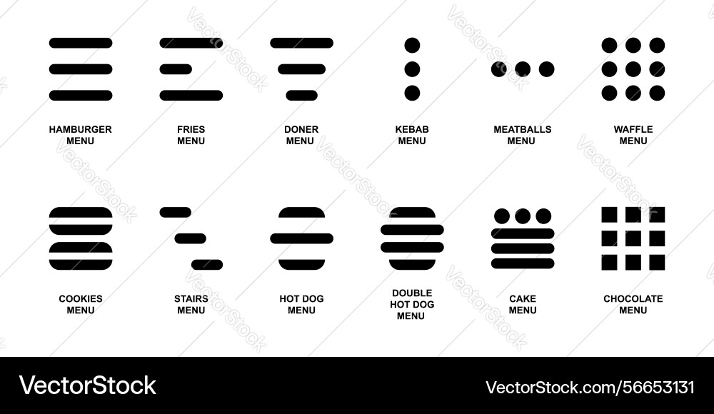Set of hamburger menu icons website navigation Set of hamburger menu icons website navigation vector image