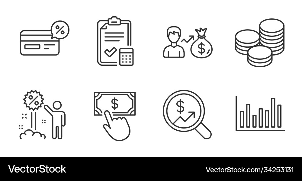 Tips bar diagram and payment click icons set Tips bar diagram and payment click icons set vector image
