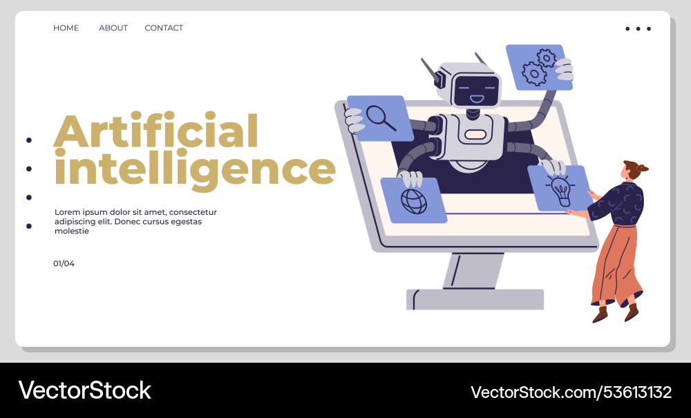 Advanced ai robot interacts with user on computer Advanced ai robot interacts with user on computer vector image