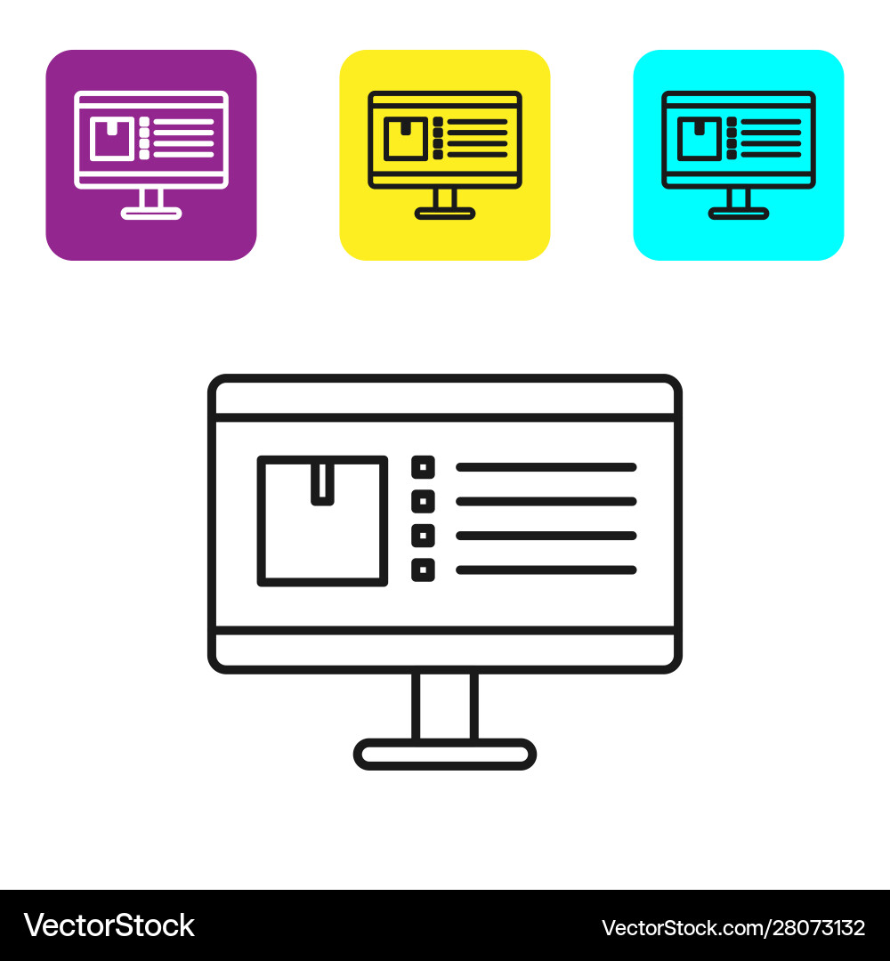 Black line computer monitor with app delivery Black line computer monitor with app delivery vector image