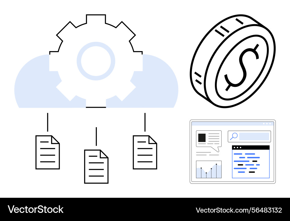 Cloud-based automation connecting documents Cloud-based automation connecting documents vector image