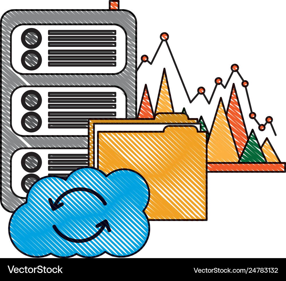 Cloud computing folder database center statistics vector image