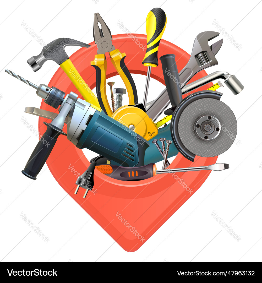 Construction Tools with Map Pointer Vector Image