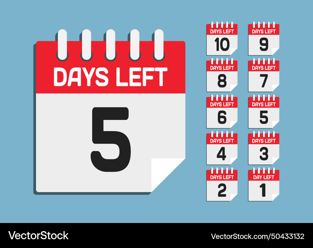 Countdown daily page calendar icon - 5 days left Vector Image