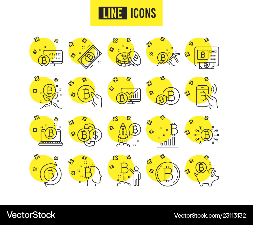 Cryptocurrency line icons set of blockchain Cryptocurrency line icons set of blockchain Vector Image