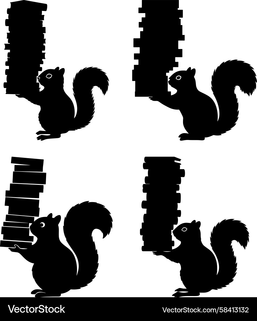 Four Squirrels with Stacked Items Vector Image