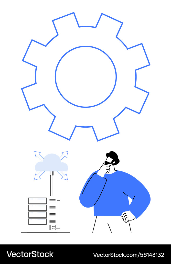 Man thinking with gear cloud computing server Man thinking with gear cloud computing server vector image
