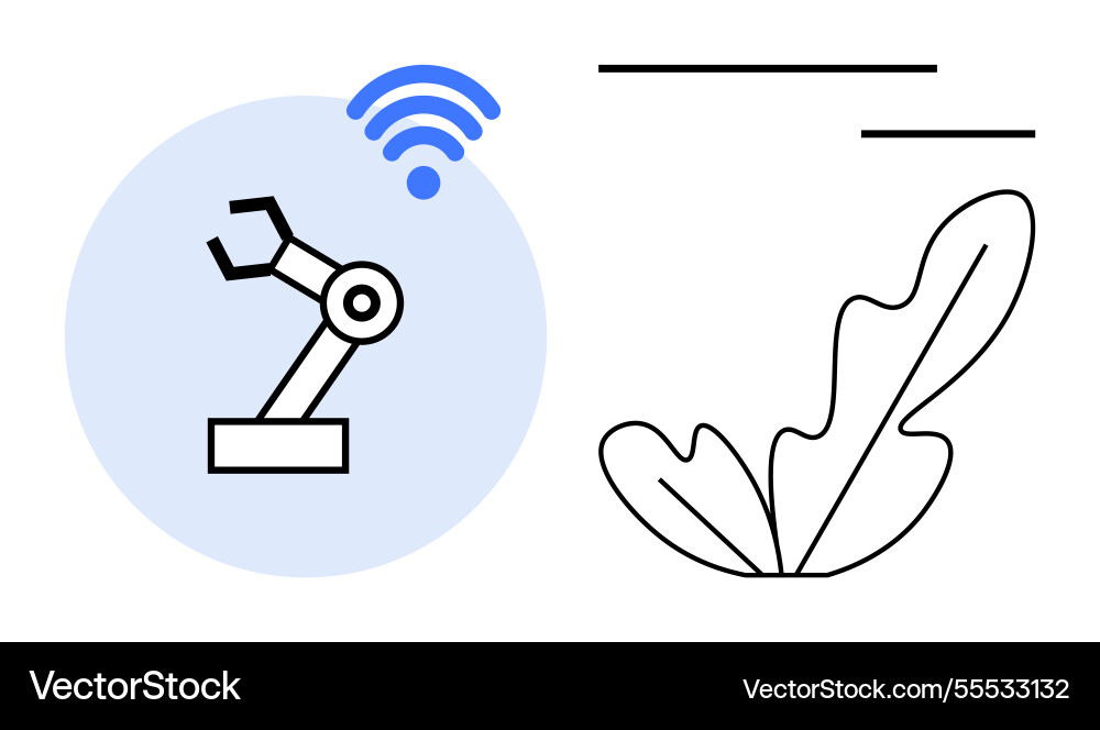 Robotic arm with wireless signal next to abstract vector image