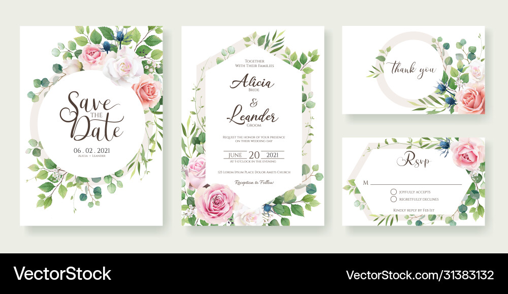 Romantic Rose Wedding Invitation Vector Image