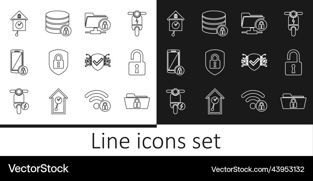 Set line folder and lock open padlock ftp Set line folder and lock open padlock ftp vector image