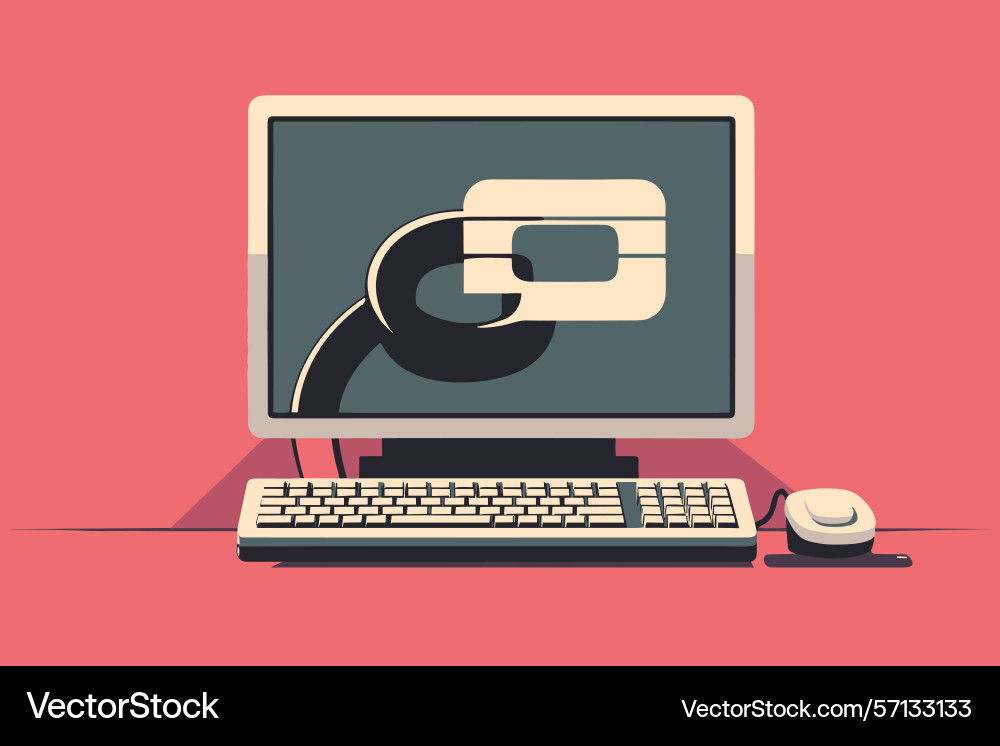 80s computer screen keyboard and mouse showcasing vector image