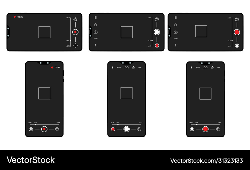 Camera screen phone mobile interface app Camera screen phone mobile interface app vector image