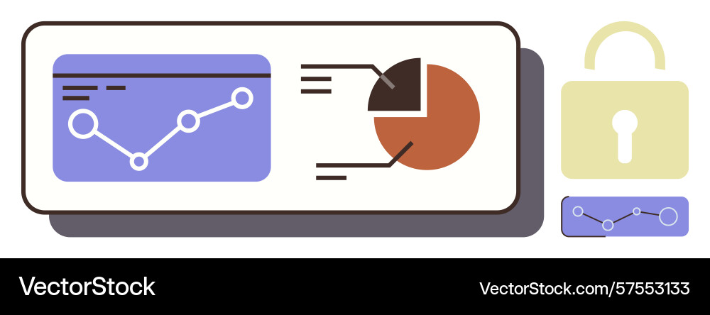 Data security and analytics display with lock icon Data security and analytics display with lock icon vector image