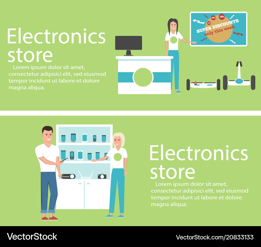 Electronics store banners with shopping people Vector Image