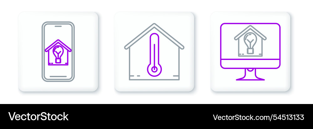 Set line computer monitor with smart house Vector Image