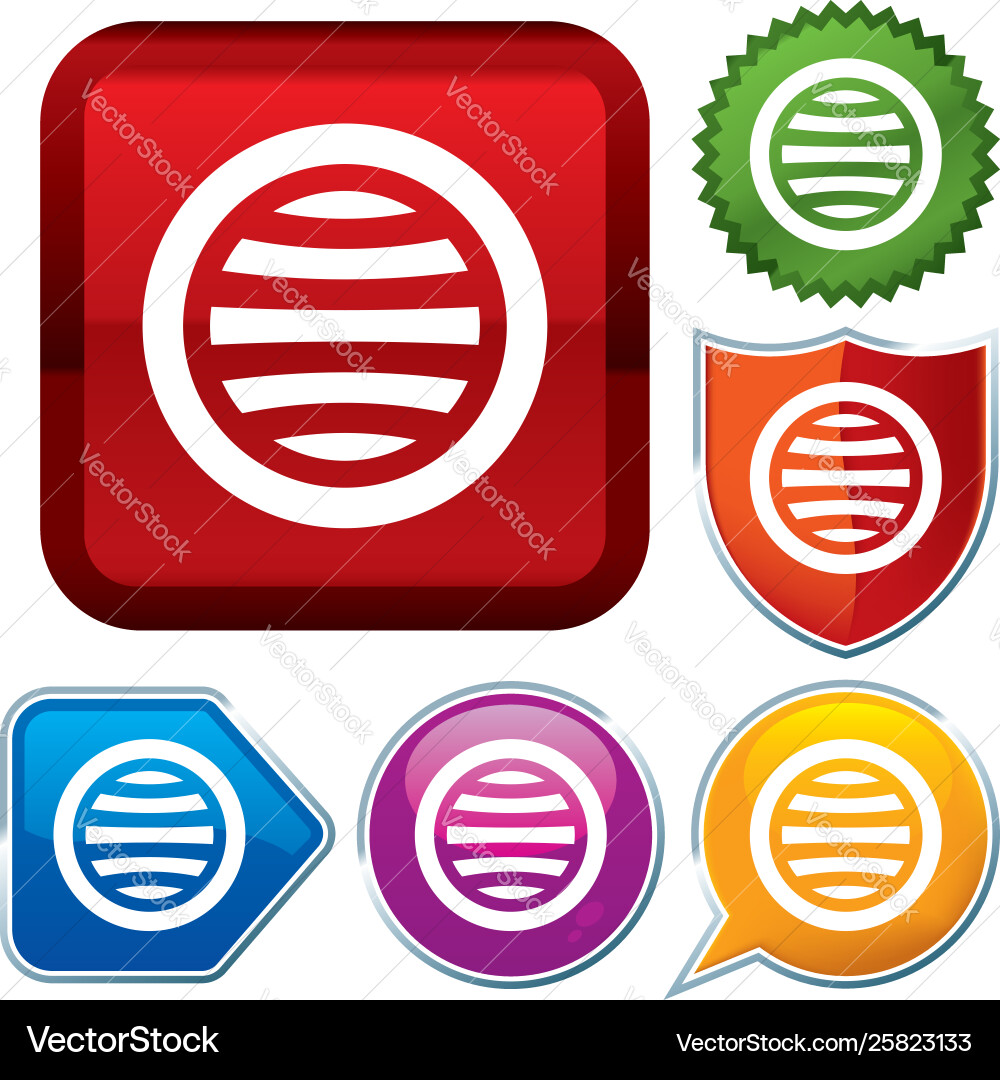 Set shiny icon series on buttons worldmap Vector Image