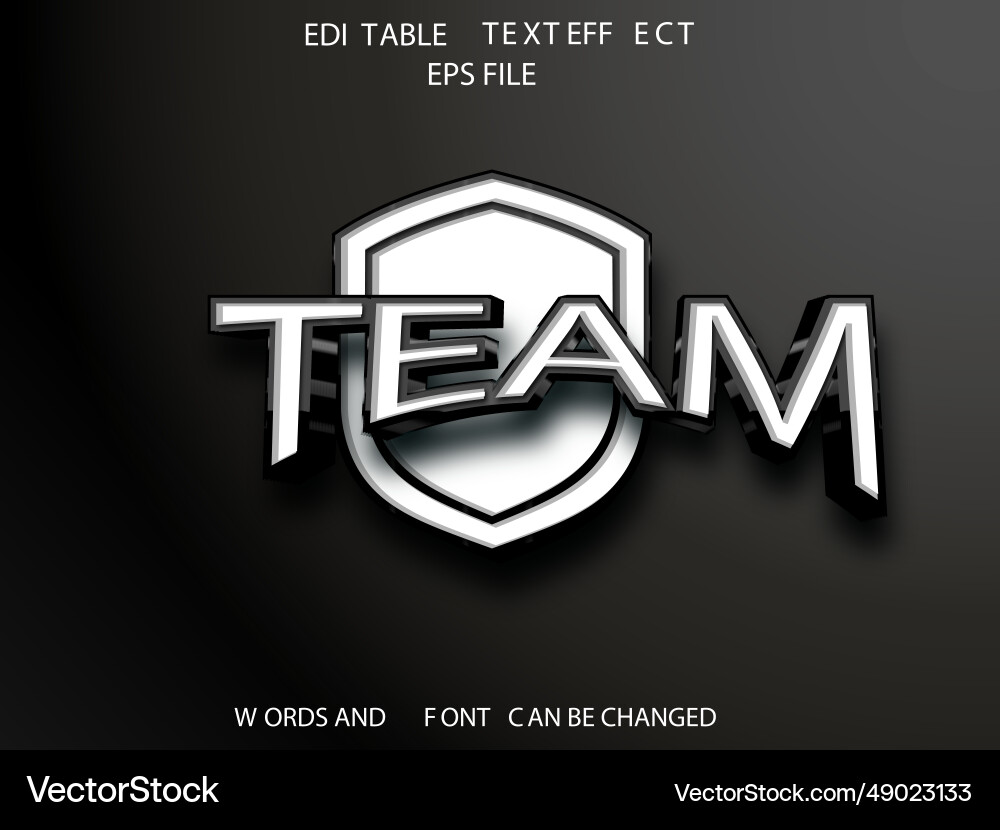 Team text effect font editable typography 3d vector image