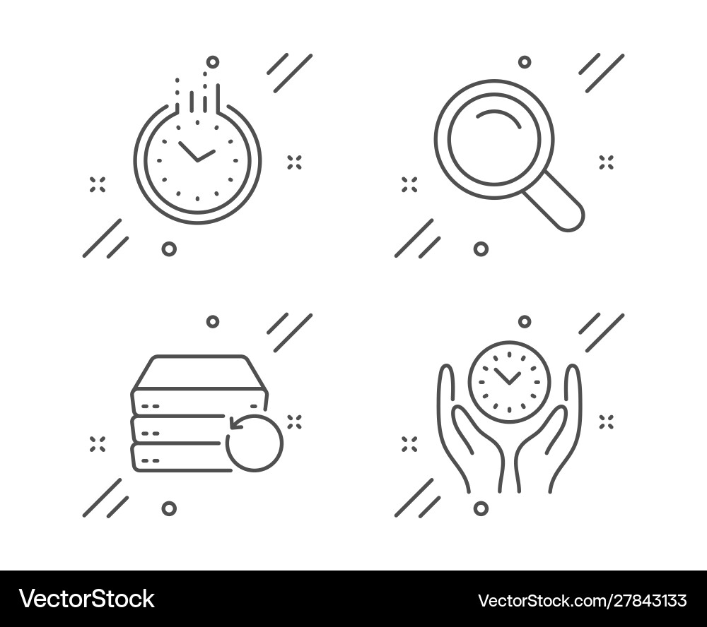 Time recovery server and search icons set safe Time recovery server and search icons set safe vector image