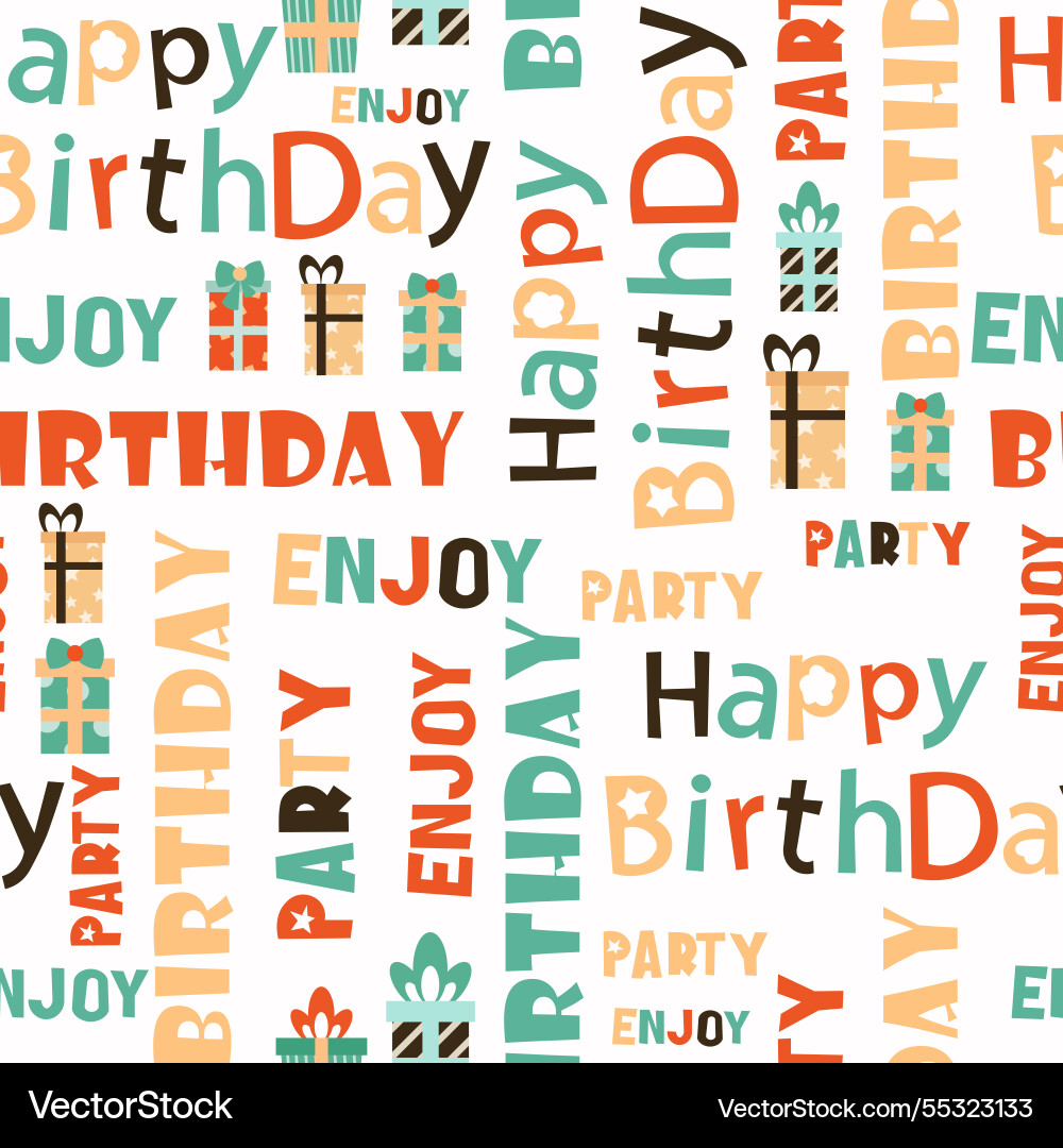 Typographic birthday seamless pattern design text Typographic birthday seamless pattern design text vector image
