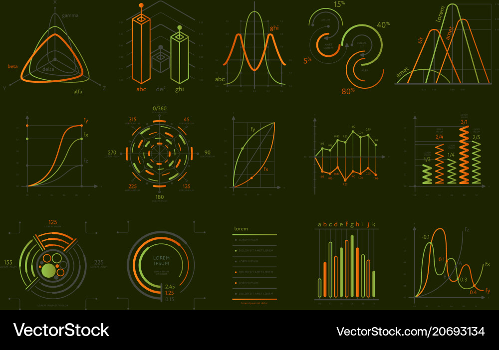 Abstract data visualization set isolated on black Abstract data visualization set isolated on black vector image