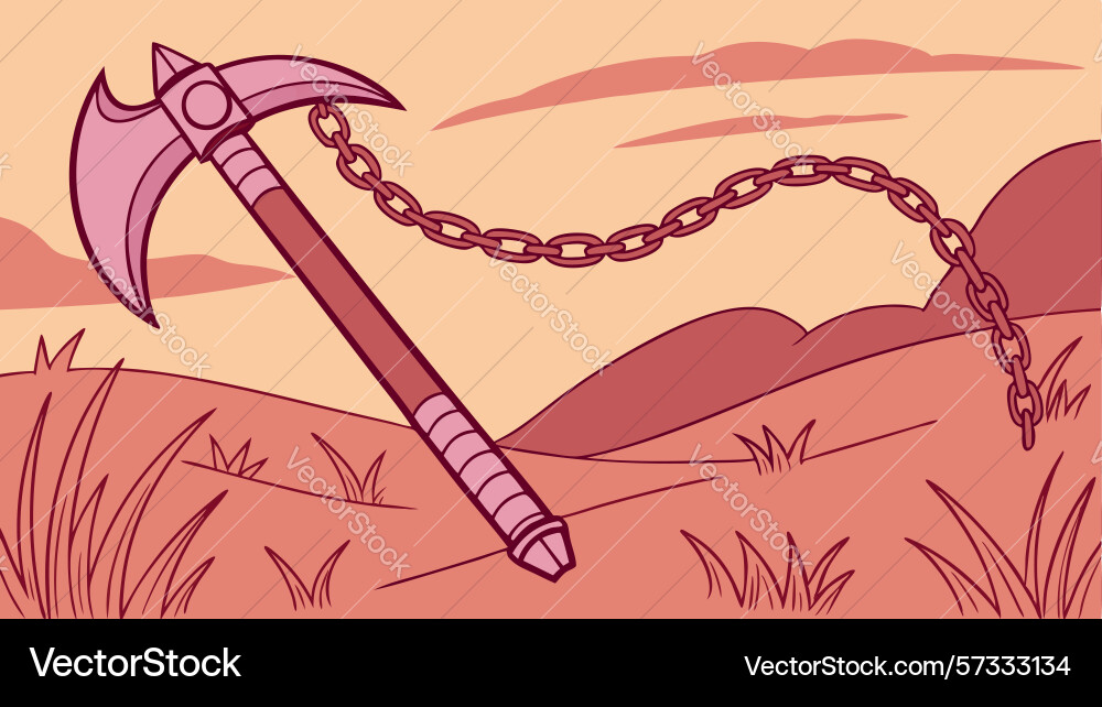 Abstract pickaxe and chain with cosmic elements vector image
