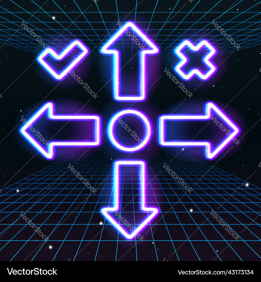 Arrow or cursor icons with retro 80s neon game Vector Image