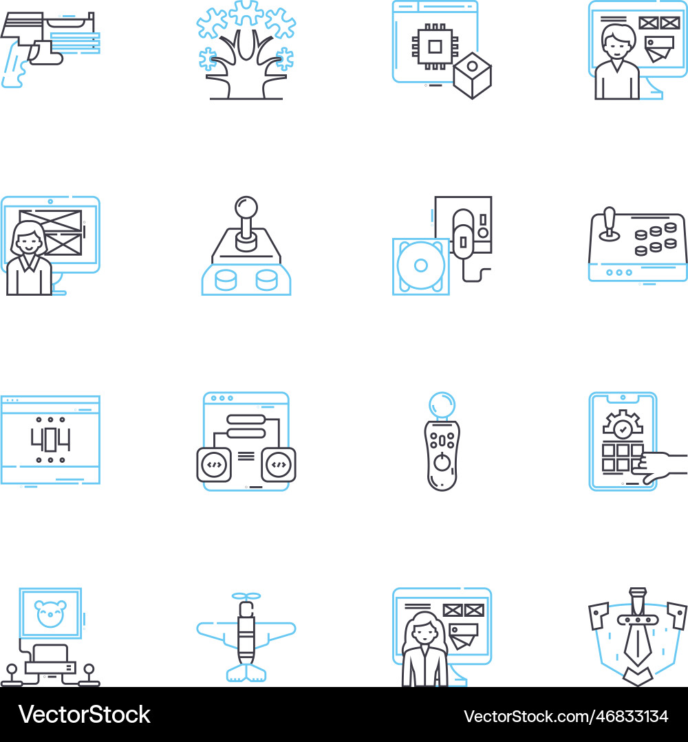 Computer play linear icons set gaming streaming vector image