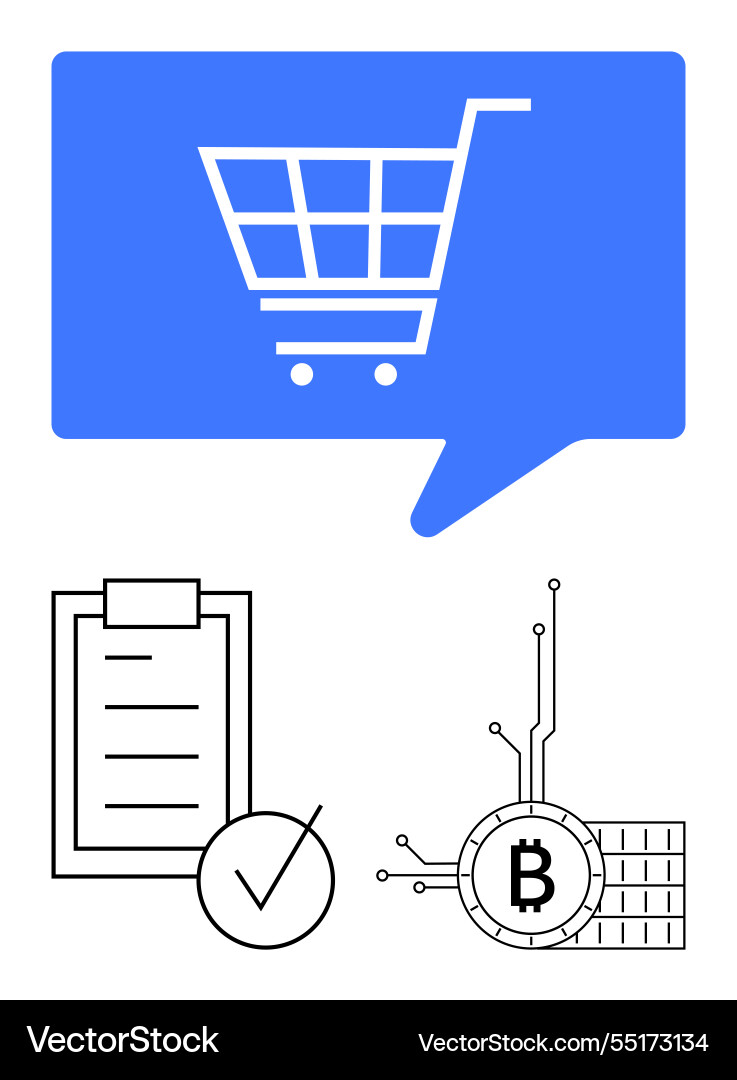 Digital cart blockchain bitcoin and checklist Digital cart blockchain bitcoin and checklist Vector Image