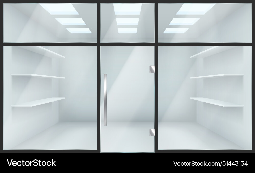 Glass door and facade of store realistic 3d Glass door and facade of store realistic 3d vector image