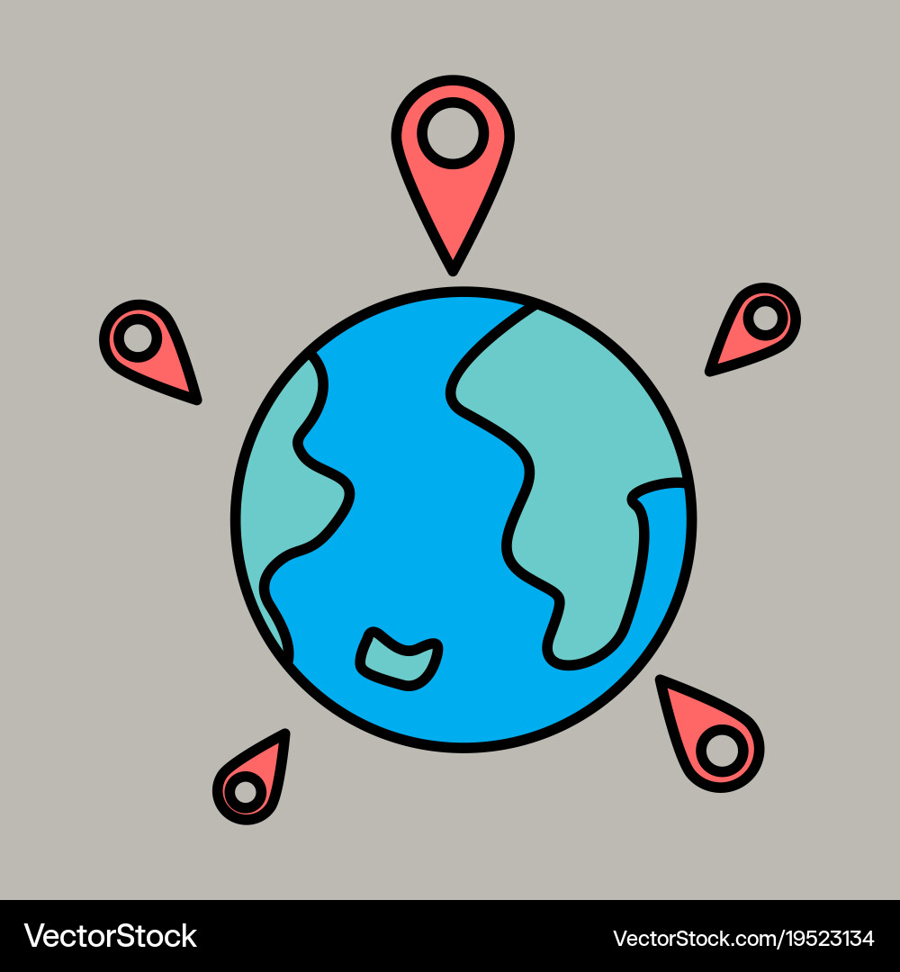 Globe earth with color pointer marks Vector Image
