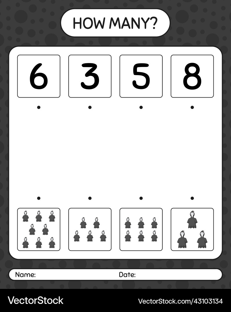 How many counting game with grim reaper worksheet Vector Image