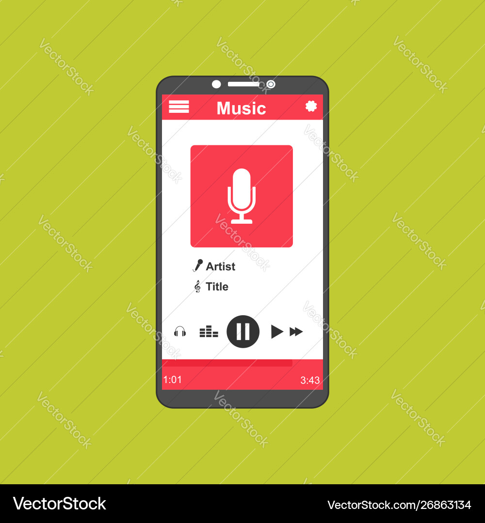 Media player application app template with flat Media player application app template with flat vector image