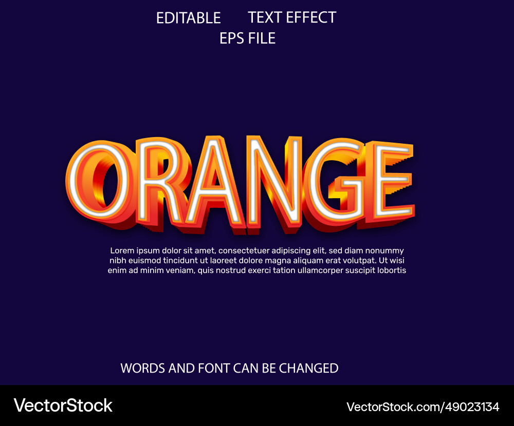 Orange text effect font editable typography 3d vector image