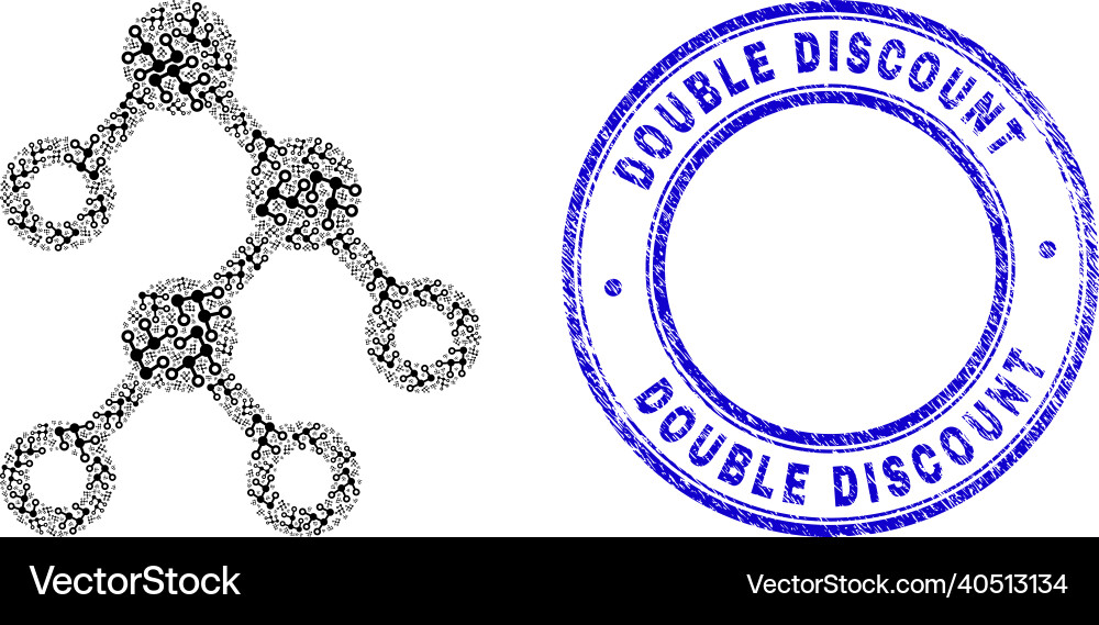 Rubber double discount badge and binary nodes Rubber double discount badge and binary nodes Vector Image